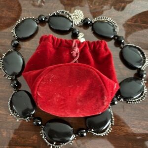 Onyx and Silver Beaded Necklace